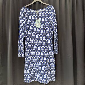 Hatley Blue and White Geometric Long Sleeve Dress
